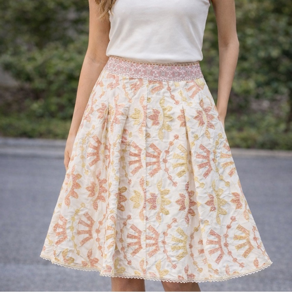 Cynthia Steffe Cream and Orange A-Line Skirt